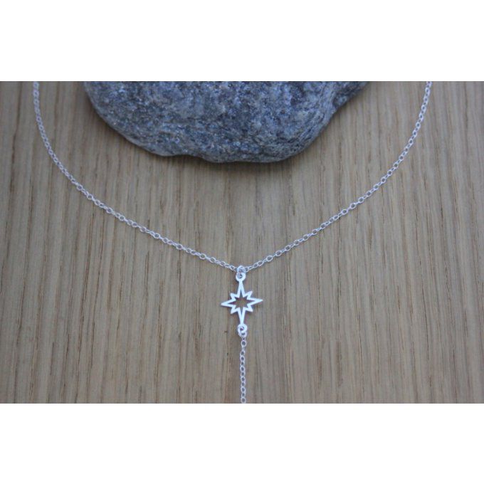 Collier cravate étoile en argent massif pendentif boule