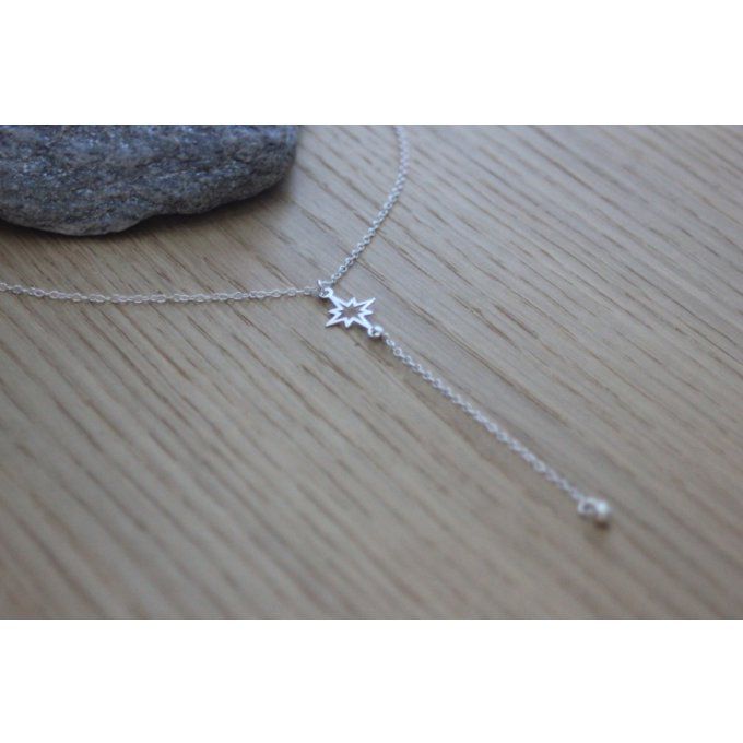 Collier cravate étoile en argent massif pendentif boule