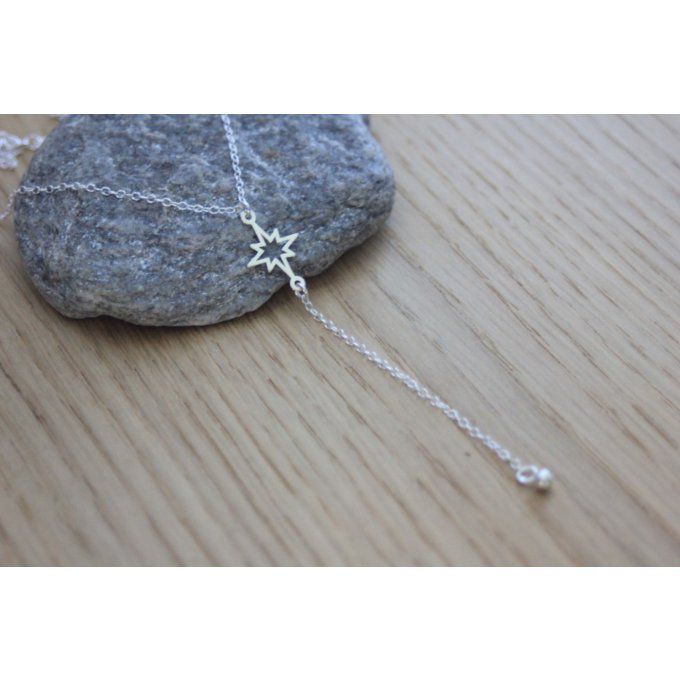 Collier cravate étoile en argent massif pendentif boule