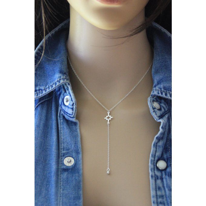 Collier cravate étoile en argent massif pendentif boule