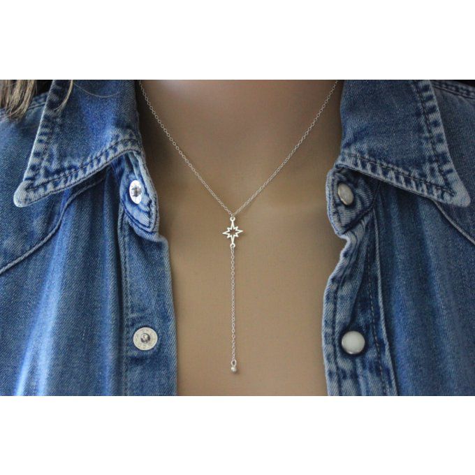 Collier cravate étoile en argent massif pendentif boule