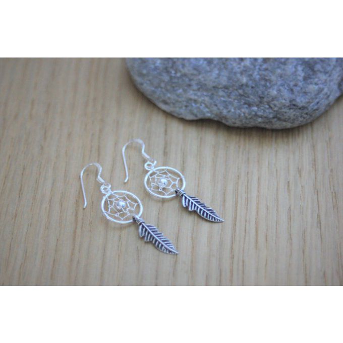 Boucles d'oreilles attrape rêve en argent massif