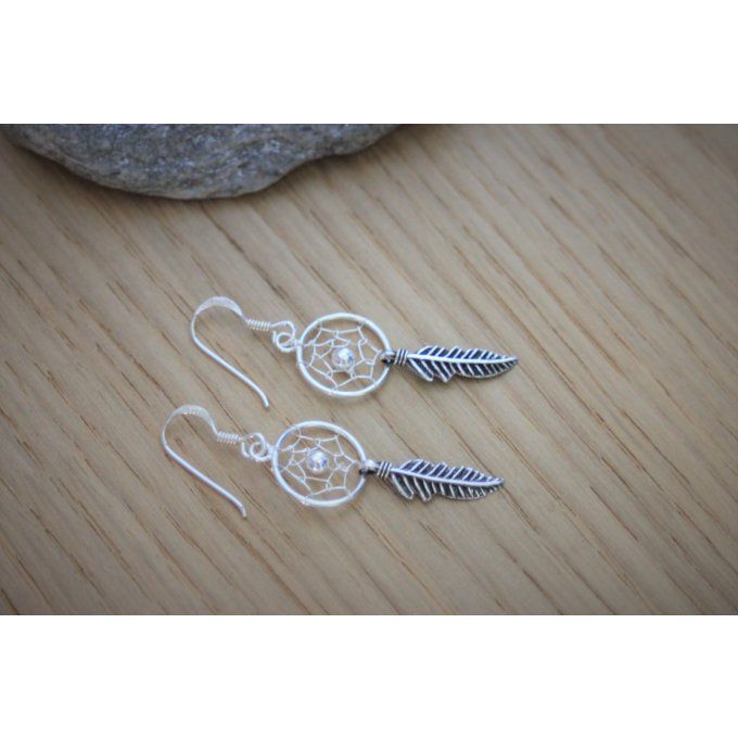 Boucles d'oreilles attrape rêve en argent massif