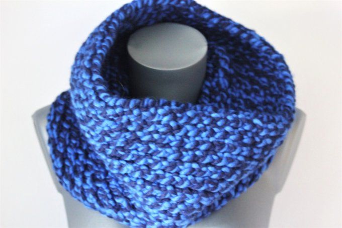 Echarpe Snood laine bleu marine et bleu oversize homme /femme