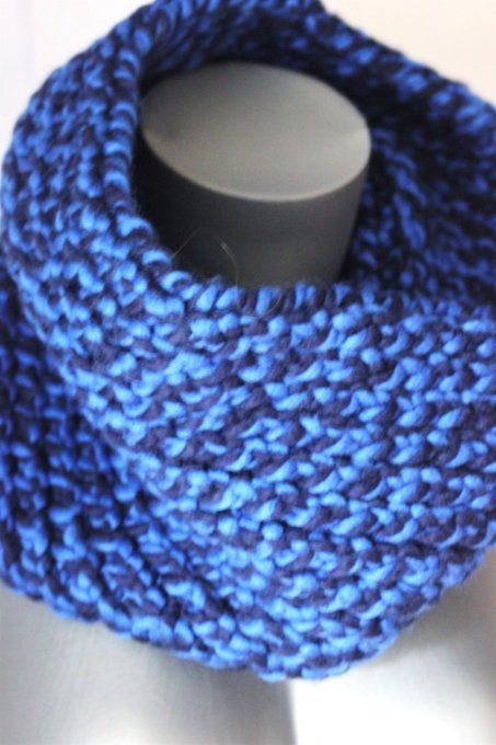 Echarpe Snood laine bleu marine et bleu oversize homme /femme