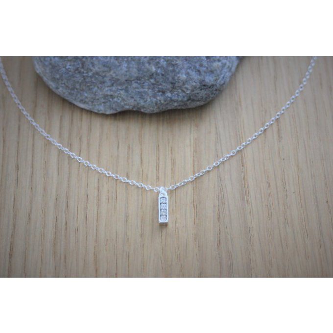 Collier argent massif pendentif barre orné de strass en cristal Swarovski