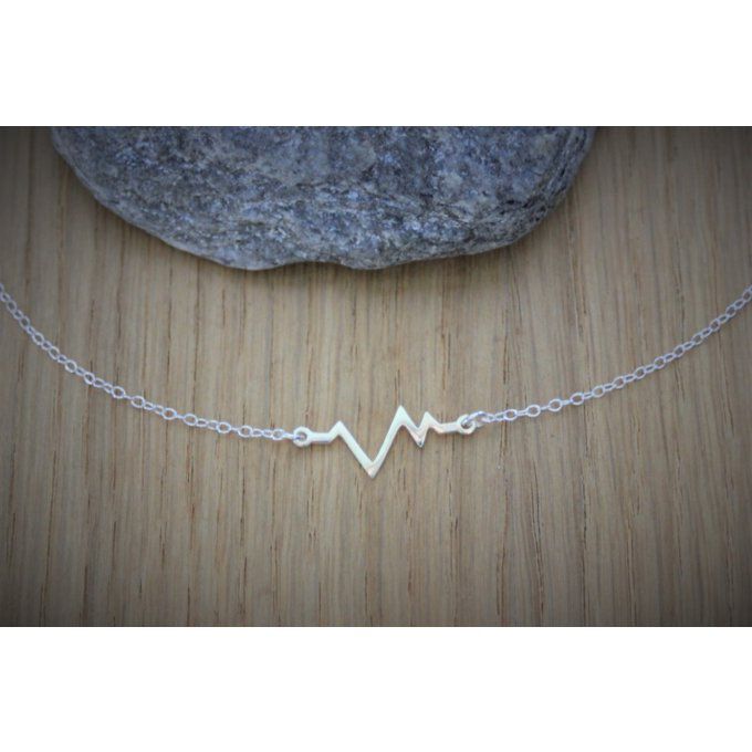 Collier argent massif pendentif ondes rythme cardiaque