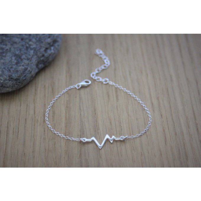 Bracelet argent massif ondes rythme cardiaque