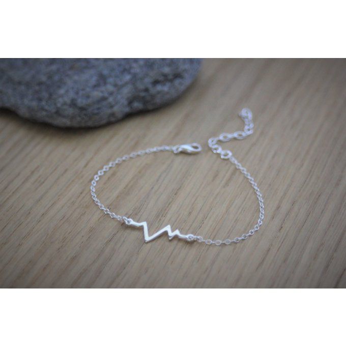 Bracelet argent massif ondes rythme cardiaque