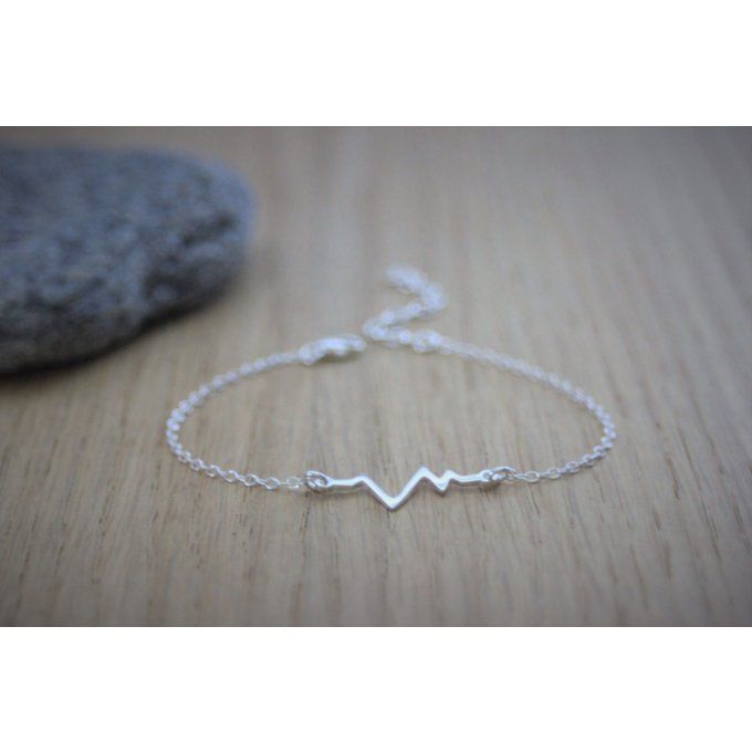 Bracelet argent massif ondes rythme cardiaque