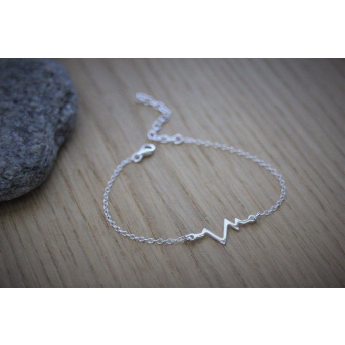 Bracelet argent massif ondes rythme cardiaque