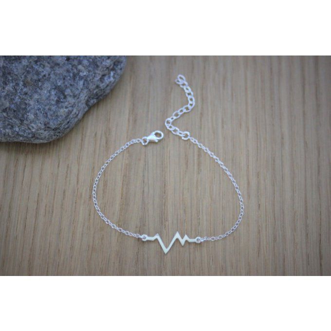 Bracelet argent massif ondes rythme cardiaque