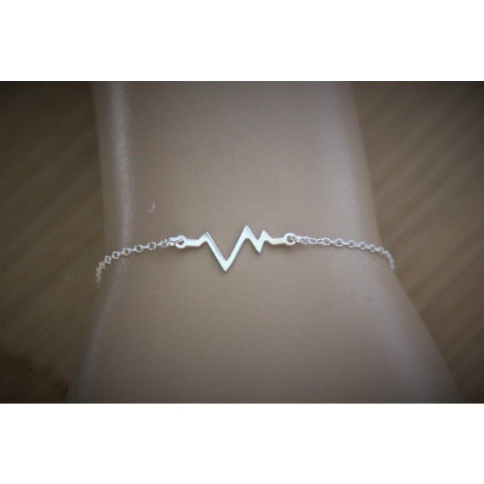 Bracelet argent massif ondes rythme cardiaque