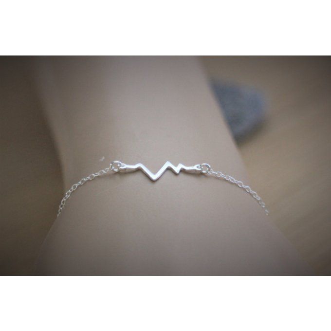 Bracelet argent massif ondes rythme cardiaque