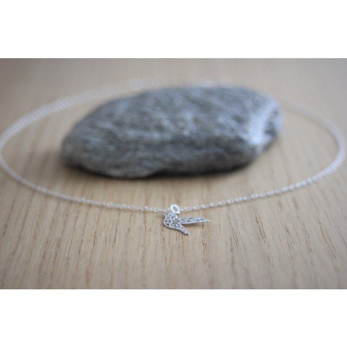 Collier argent massif pendentif colibri