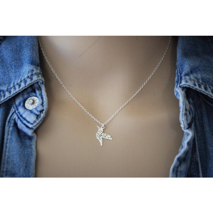 Collier argent massif pendentif colibri