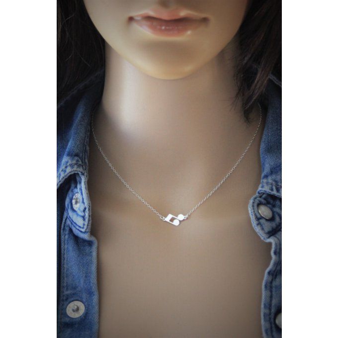 Collier argent massif pendentif note de musique double croche