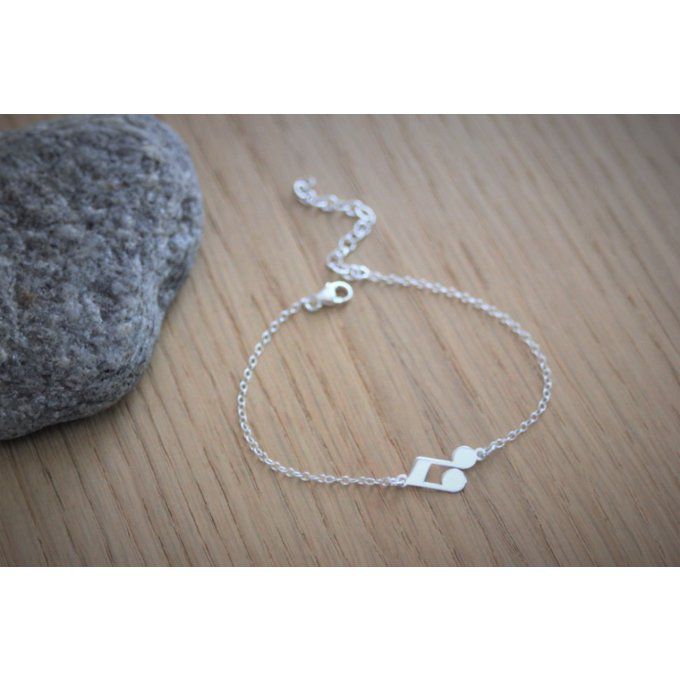 Bracelet argent massif pendentif note de musique double croche