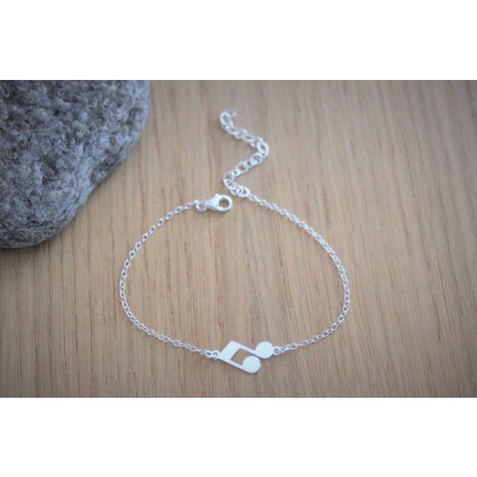 Bracelet argent massif pendentif note de musique double croche