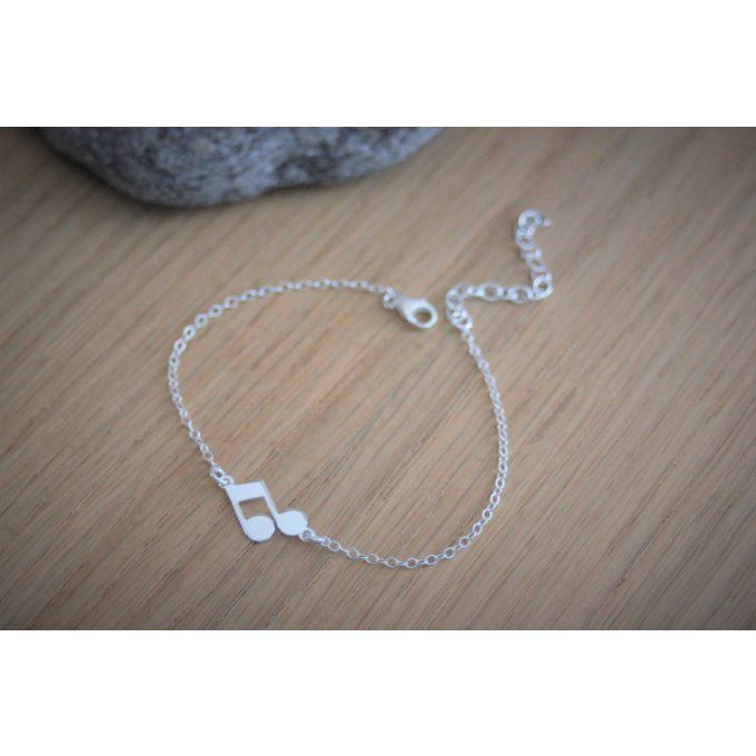 Bracelet argent massif pendentif note de musique double croche