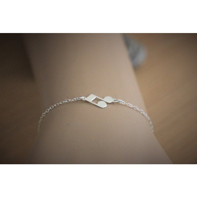 Bracelet argent massif pendentif note de musique double croche