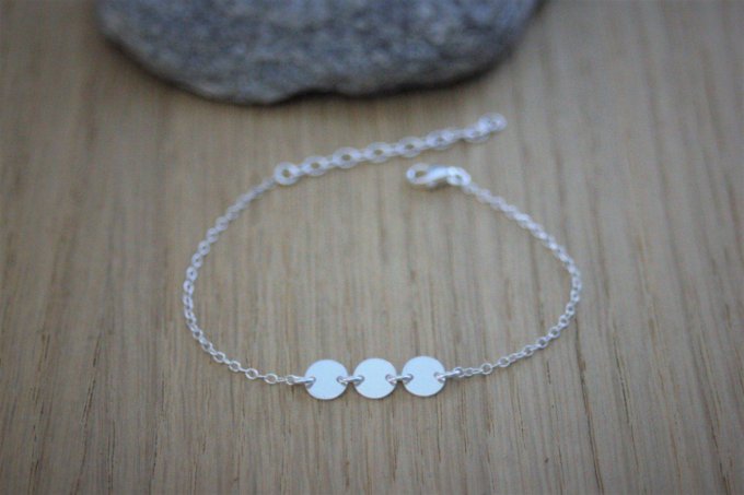 Bracelet argent massif 3 petites médailles à graver
