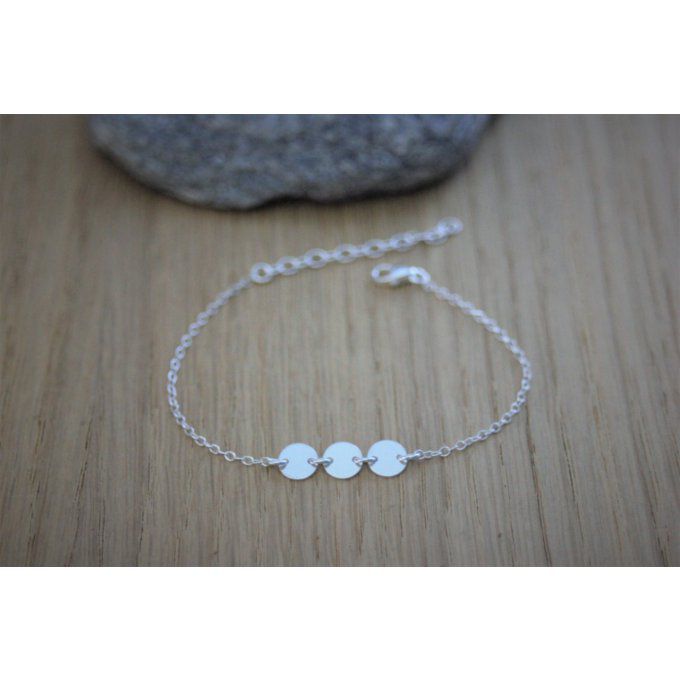 Bracelet minimaliste 3 petites médailles argent massif 