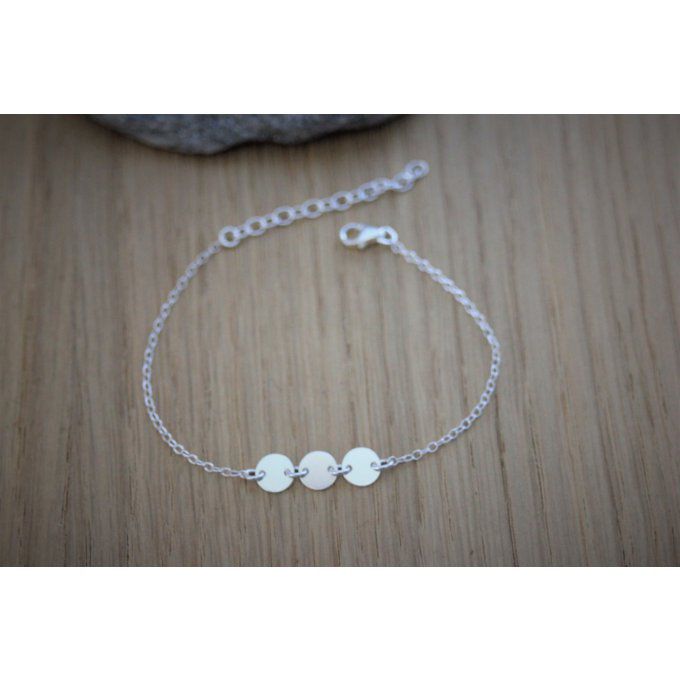 Bracelet minimaliste 3 petites médailles argent massif 