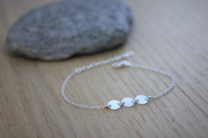 Bracelet argent massif 3 petites médailles à graver