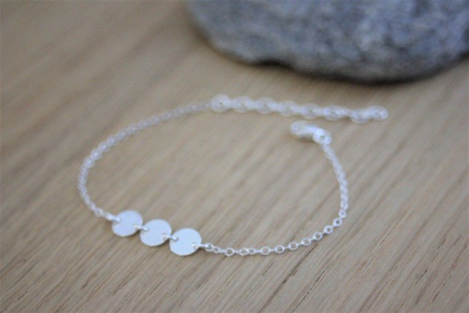 Bracelet argent massif 3 petites médailles à graver