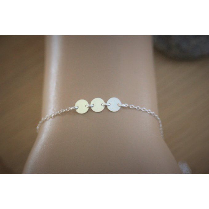 Bracelet minimaliste 3 petites médailles argent massif 