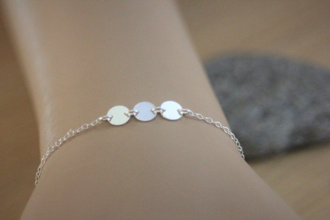 Bracelet argent massif 3 petites médailles à graver