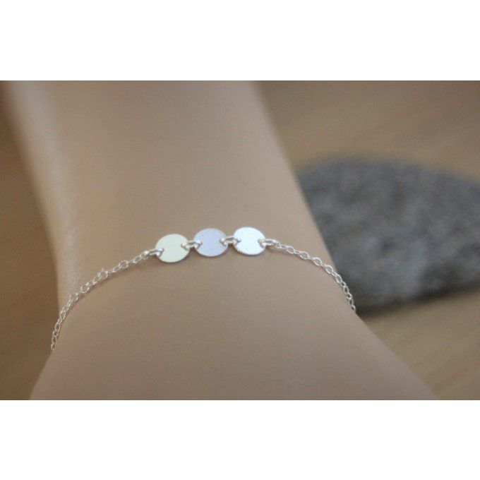 Bracelet minimaliste 3 petites médailles argent massif 