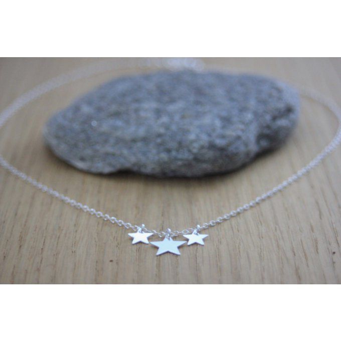 Collier ras du cou en argent massif 3 étoiles