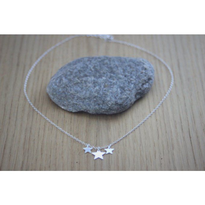 Collier ras du cou en argent massif 3 étoiles