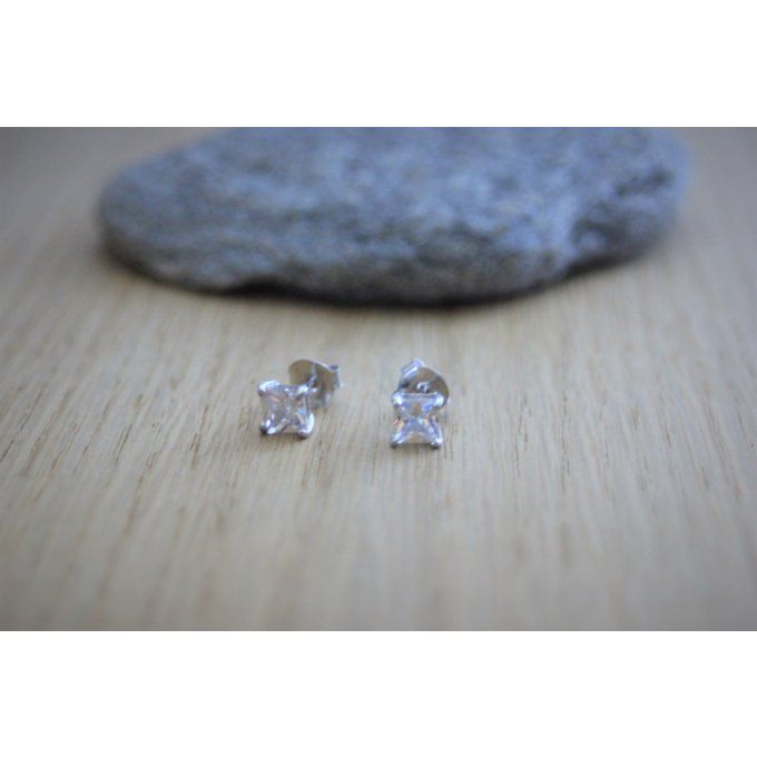 Clous d'oreilles en argent et zirconium