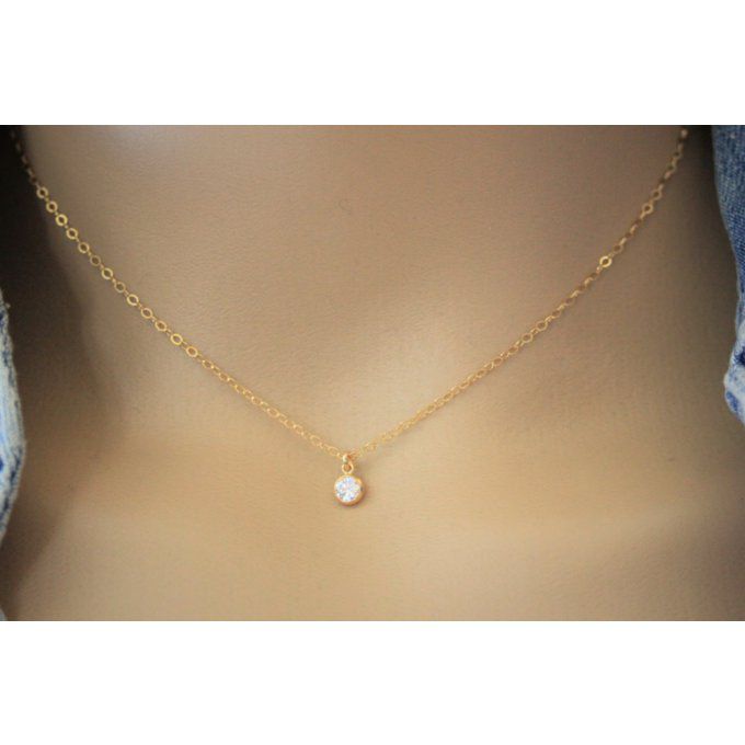 Collier or gold filled pendentif diamant zirconium