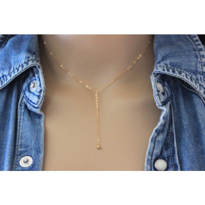 Collier cravate en or Gold Filled pendentif boule