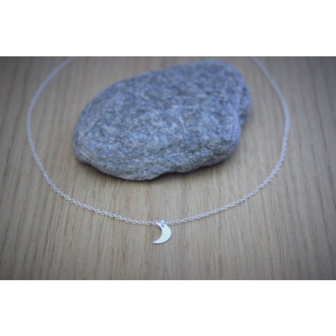 Collier argent massif pendentif petite lune 