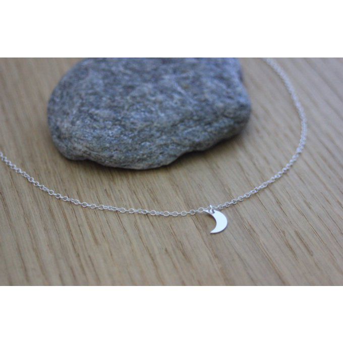 Collier argent massif pendentif petite lune 