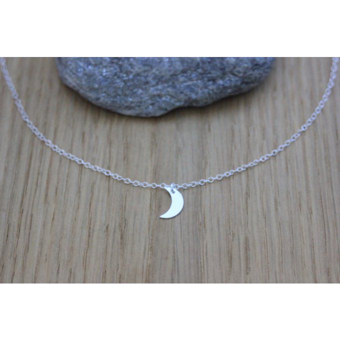 Collier argent massif pendentif petite lune 