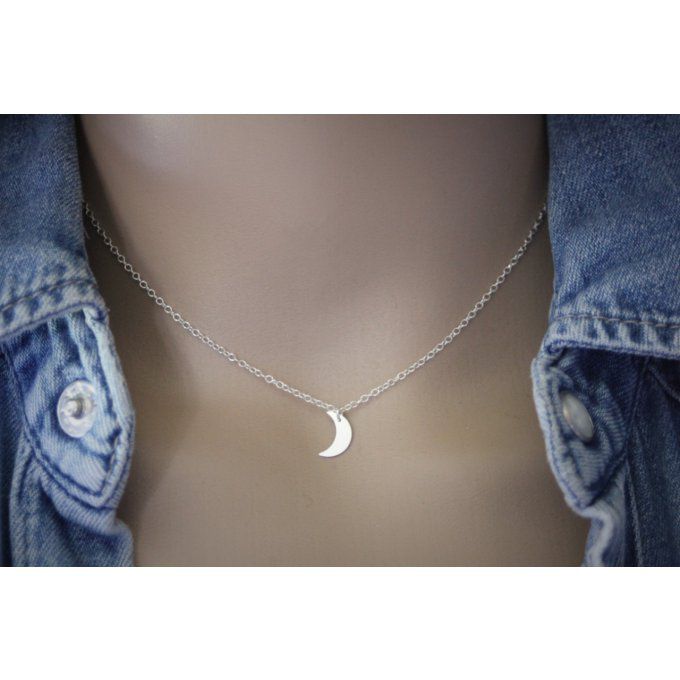 Collier argent massif pendentif petite lune 