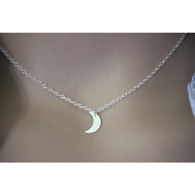 Collier argent massif pendentif petite lune 