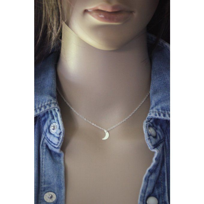 Collier argent massif pendentif petite lune 