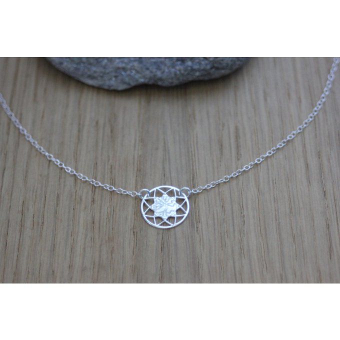 Collier argent massif 925 pendentif mandala arbre de vie