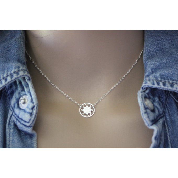 Collier argent massif 925 pendentif mandala arbre de vie