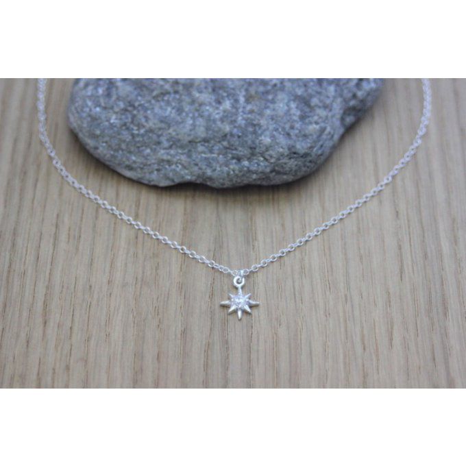 Collier argent massif pendentif étoile polaire et zircon