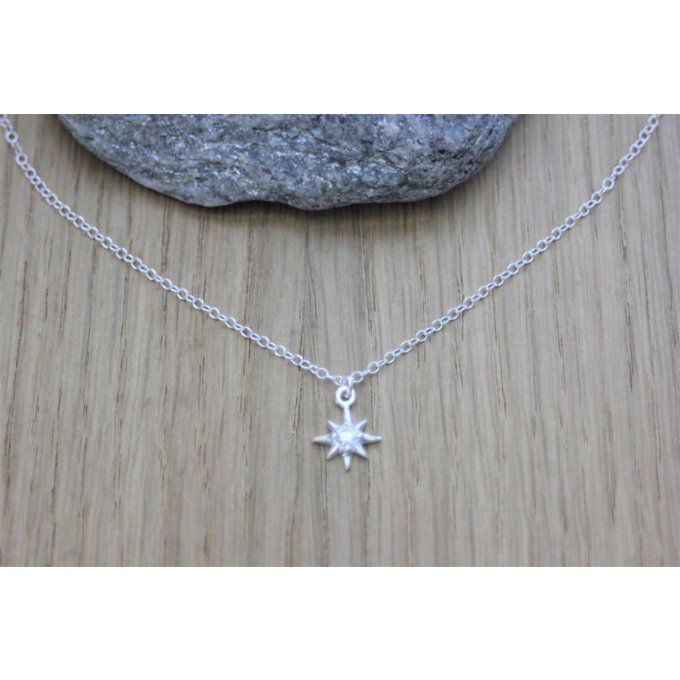 Collier argent massif pendentif étoile polaire et zircon