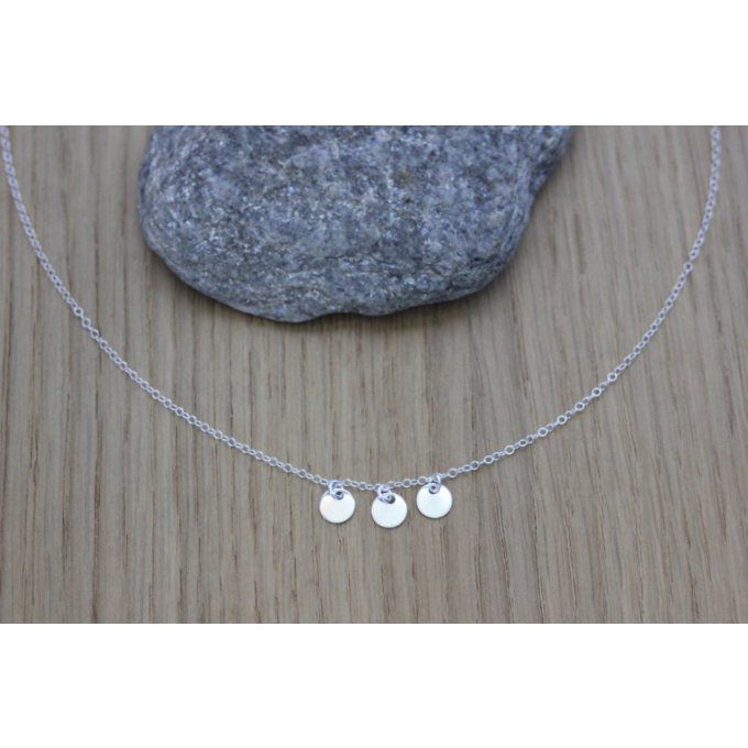 Collier argent massif 3 petites médailles rondes