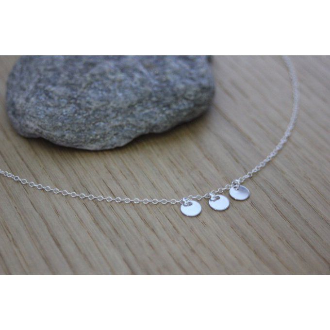 Collier argent massif 3 petites médailles rondes